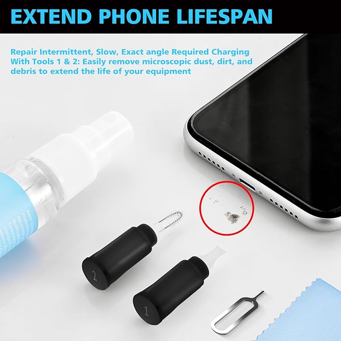 Cleaner Kit for AirPod, Multi-Tool iPhone Cleaning Kit, Cell Phone Cleaning Repair & Recovery iPhone and iPad (Type C) Charging Port, Lightning Cables, and Connectors, Easy to Store and Carry Design