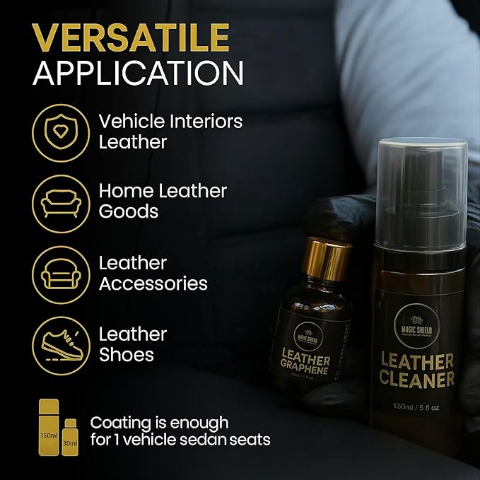 Graphene Leather Care Coating- Lasts 5 Years+ in Real World - Advance SiO2 Protection, UV & Water Resistant, Perfect for Cars, Motorcycles, Marine, RVs, Furniture and Shoes