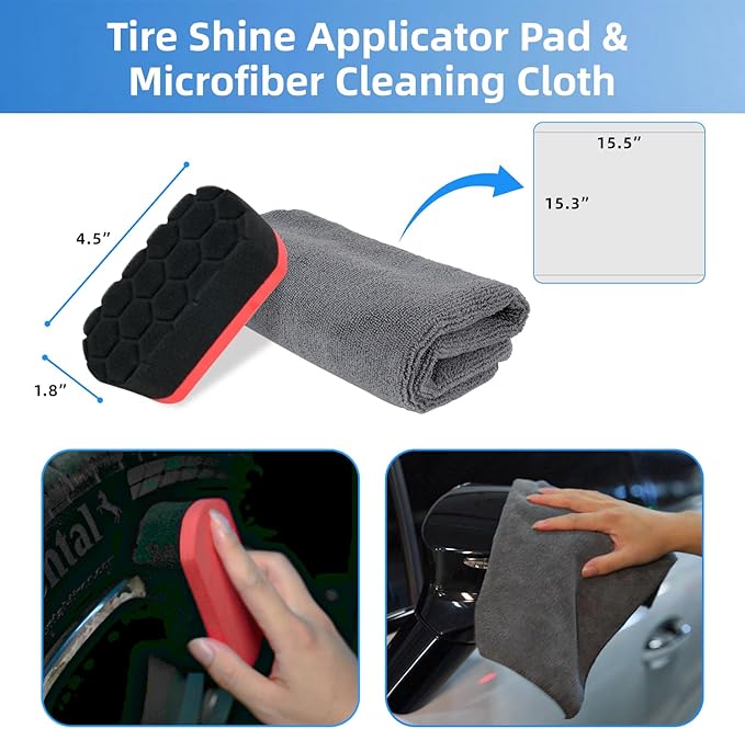 9Pcs Car Wheel Detailing Brush Kit – Scratch-Free Rim & Tire Cleaner Brushes with Tire Shine Pad, Microfiber Towel & Bag – Heavy-Duty Auto Detailing Tools for Cars, Trucks, RVs & Motorcycles