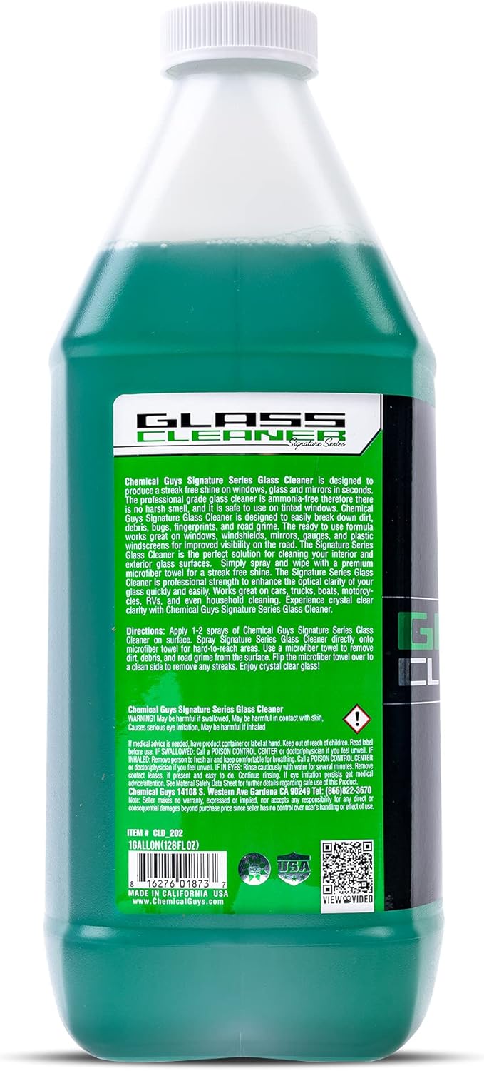 Chemical Guys CLD_202 Signature Series Glass Cleaner (Works on Glass, Windows, Mirrors, Navigation Screens & More; Car, Truck, SUV and Home Use), Ammonia Free & Safe on Tinted Windows, 128 fl oz