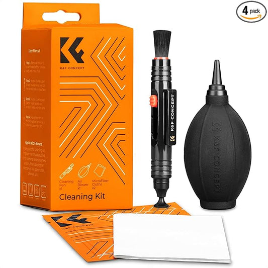 K&F CONCEPT 4-in-1 Camera Lens Cleaning Kit with Lens Cleaning Pen, Camera Air Blower, Microfiber Cleaning Cloth, Lens Cleaner Kit for Canon Nikon Pentax Sony DSLR Camera Lens Filter Cell Phones