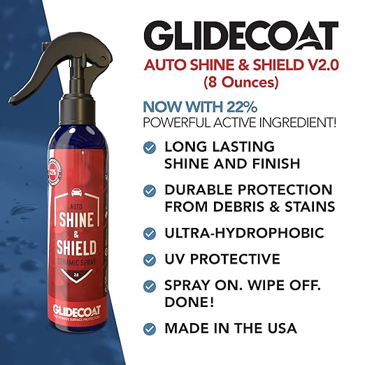 Glidecoat Auto Shine & Shield V2.0 (8oz) - Silica-Based Ceramic Coating | Better Than Car Wax Polish | Car Spray Wax for Car Detailing | Exterior Care Products for Cars, RVs, Motorcycles & More| 8oz