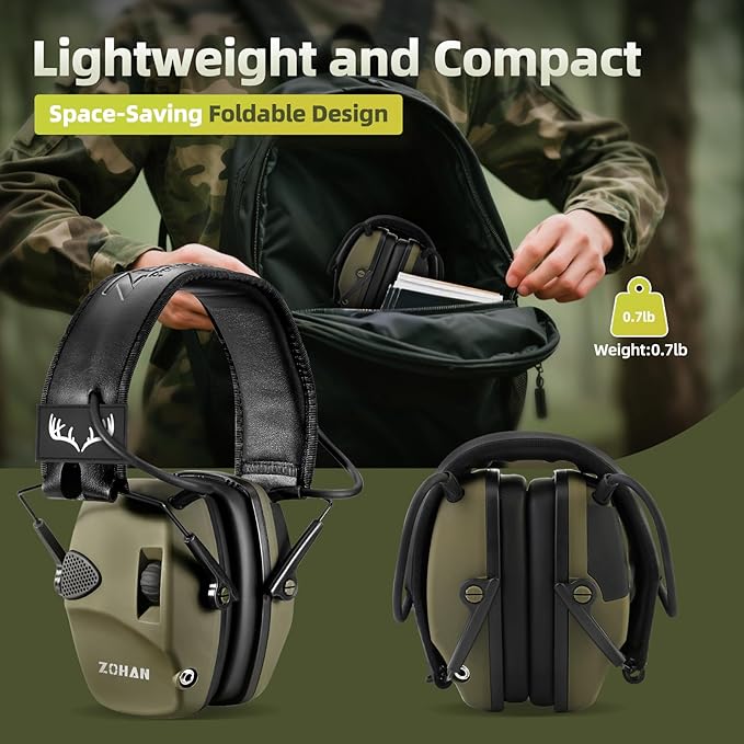 ZOHAN EM054 Electronic Shooting Ear Protection with 4X Sound Amplification, Ear Protection Muffs for Gun Range, NRR 23db Noise Reduction Hearing Protection Headphones