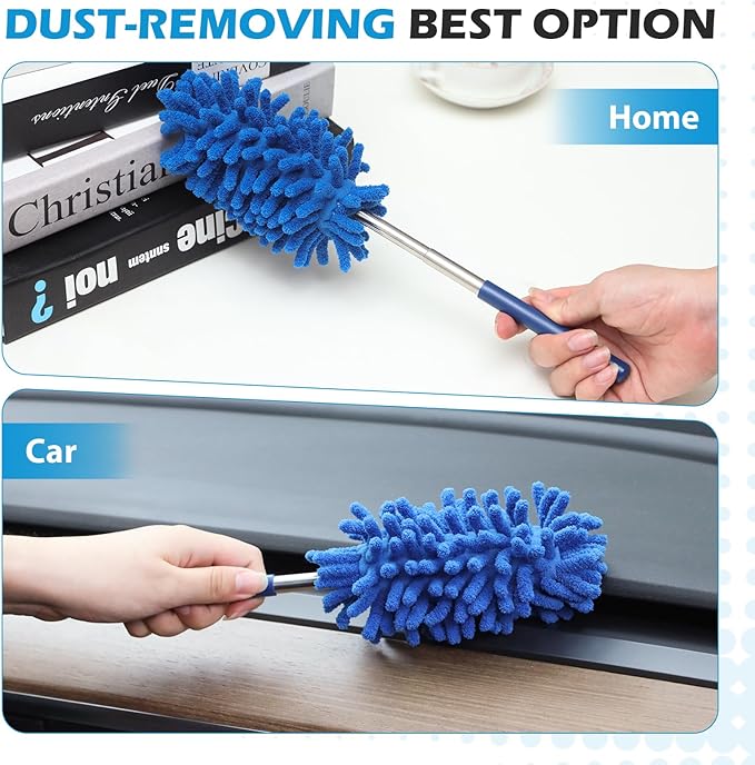 12 Pack Microfiber Dusters for Cleaning, High Duster with Extension Pole, Long Handled Feather Dusters, Household Cleaning Supplies for Ceiling, Car, Furniture, Fan, Sofas(Blue)