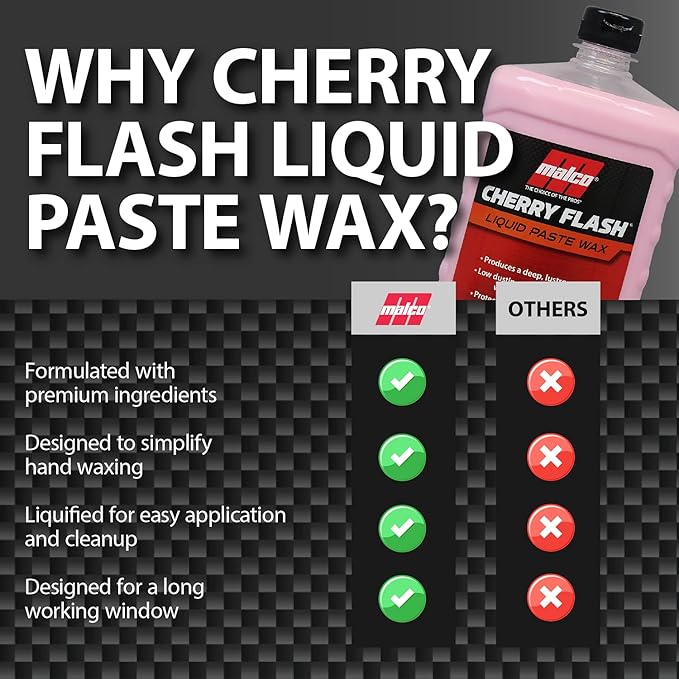 Malco Cherry Flash Automotive Liquid Paste Wax – Protect & Shine Your Vehicle/Easiest Way to Hand Wax Your Car/Lasting Gloss & Protection For Cars, Trucks, Boats, and Motorcycles / 64 Oz. (124864)