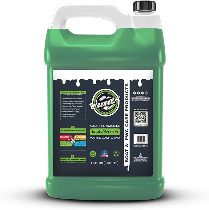 WAVESRX Salt Neutralizing Boat Soap & Jet Ski Wash with SiO2 Surface Protection (EpicWash+), Marine Grade Cleaner Removes Salt & Contaminants, Protective Ceramic Coating Prevents UV Damage