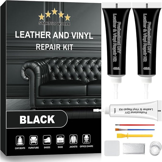 STARTSO WORLD Black Leather Repair Kit, Vinyl Repair kit for Car Interiors, Furniture, Couches, Car Seat, Sofa, Jacket and Purse, Restores Faux, Artificial, Genuine Pleather