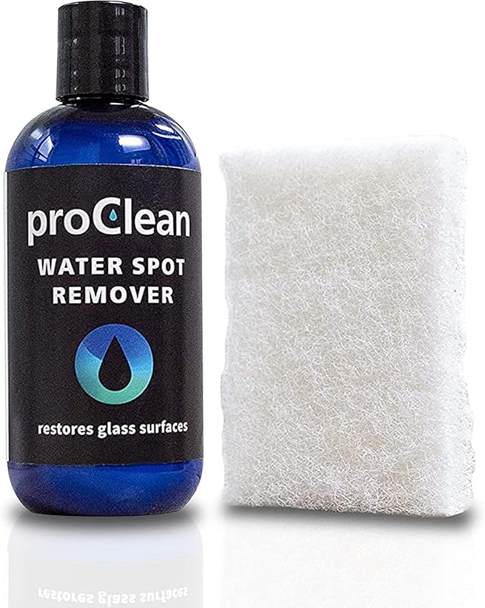 GlasWeld ProClean Hard Water Stain Remover for Glass & Metal – Non-Acid Mineral Deposit & Water Spot Remover for Cars & Shower Glass Cleaner - Removes Hard Spots from Windows – with Applicator Pad