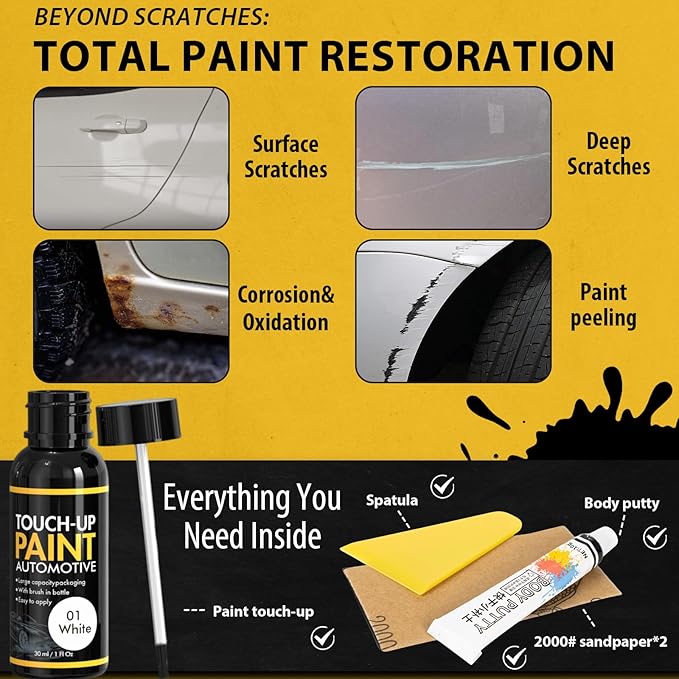 Car Scratch Remover, 30ml Black Car Paint Touch Up for Deep Scratches, Quick Drying, Easy to Use, Includes Body Putty & Sandpaper for Professional DIY Finish