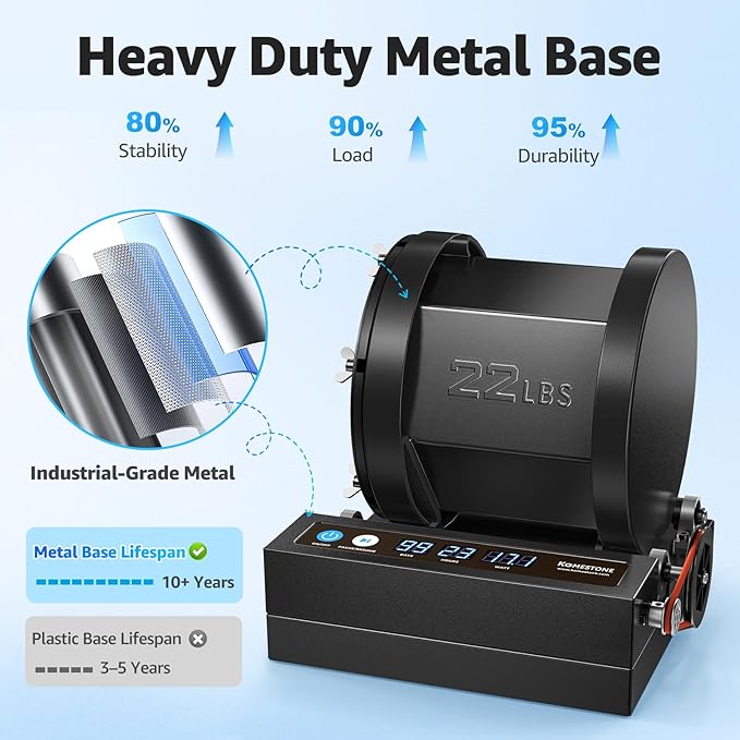 Extra Large 22LB Capacity Professional Rock Tumbler with Brushless Motor & Metal Base – Heavy-Duty Stone Polisher for Adults, Long-Term Use, Workshops & Serious Collectors