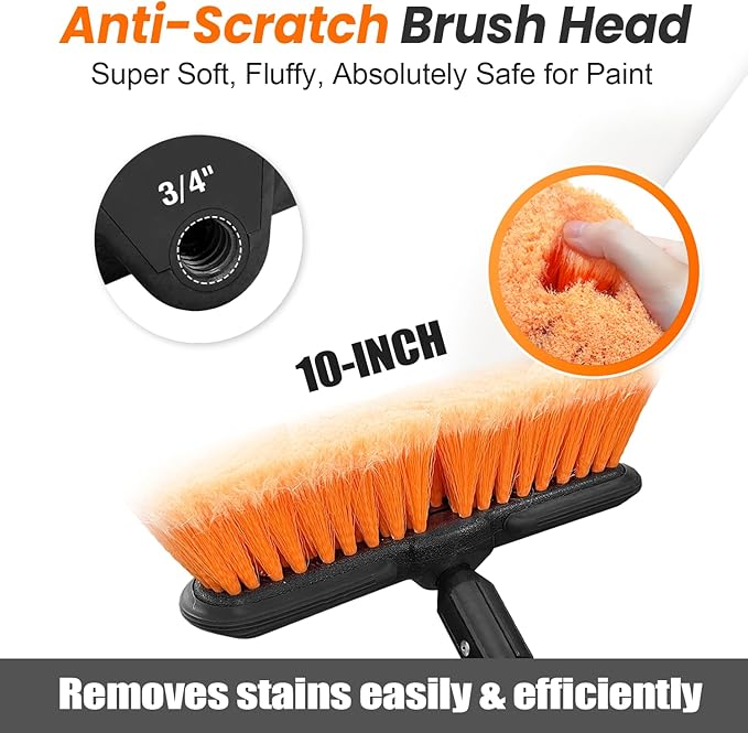 65" Car Wash Brush with Extension Pole, Car Wash 10” Dip Soft Brush, No Scratch Car Cleaning Brush Supplies for RV Boat Truck SUV, House Siding, Snow, Floors, Extension Aluminum Alloy