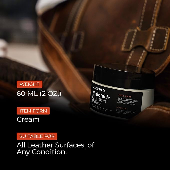 Clyde's Leather Paintable Filler | Leather Filler Repair for Holes, Tears, Cracks, Scratches and Burns | Flexible & Sandable Finish