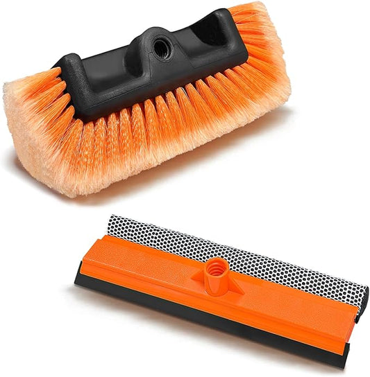 12" Car Wash Brush with Soft Bristle + 10" 2 in 1 Windshield Cleaner Squeegee, Ideal Combination for RV Truck Boat Camper Heavy Duty Tri-Level Dip Wash Brush Car Exterior Washing