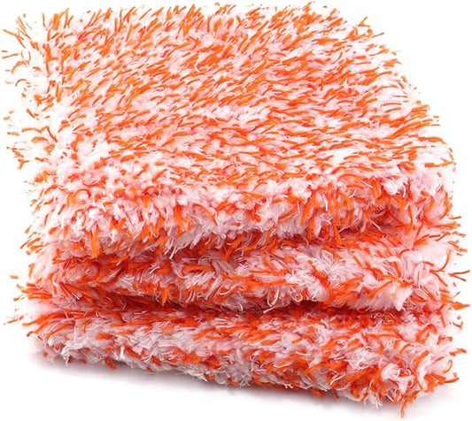 Microfiber Wash Pad, SPTA 3Pcs Ultra Wheel Pad Perfect for Wheels, Grills, and Tight Areas; Proprietary Microfiber Blend; Easily Releases Contaminates Upon Rinsing, 8.5in x 9.8in, Black/Orange-MT023B3