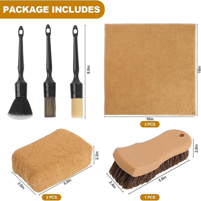 10PCS Car Cleaning Kit, Car Detailing Kit Interior Cleaner, Long Bristle Horse Hair Leather Cleaning Brush, Car Detailing Brushes, Microfiber Cloth & Applicator, Car Cleaning Supplies for Interior