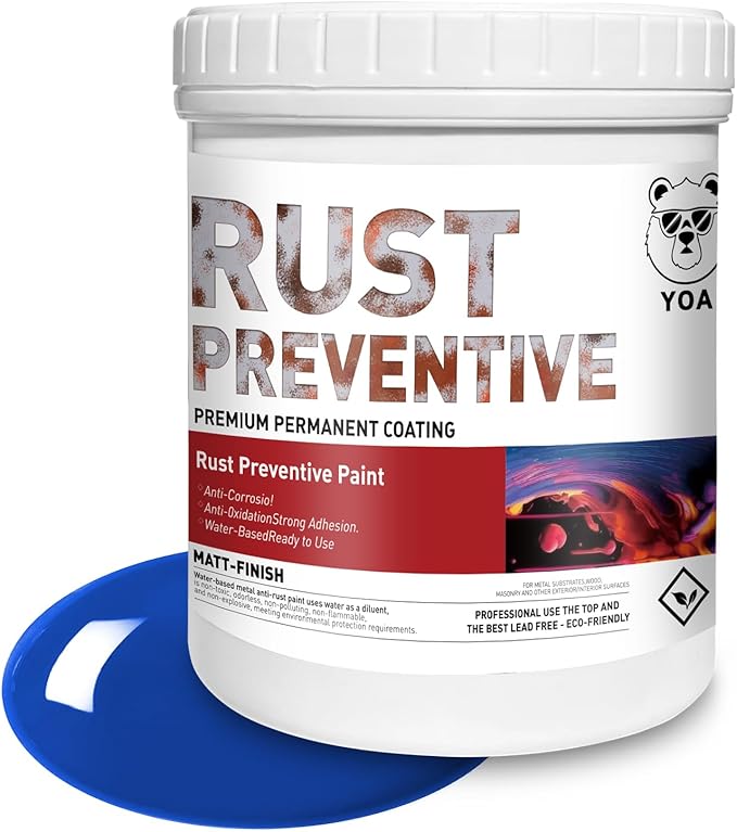 YOA Metal Paint, Water-Based Rust-Proof Paint, 16 fl oz, Metal Primer and Protective Coating, Rust-Proof Coating, Permanently Prevents Rusts (Matte Blue)