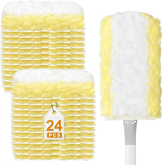 JOYMOOP Disposable Duster for Cleaning, with 1 Handles & 24 Ct Yellow Heavy Duty Refills for Swiffer Feather Duster, Household Cleaning Tool for Electronics, Dusting Furniture, Blinds