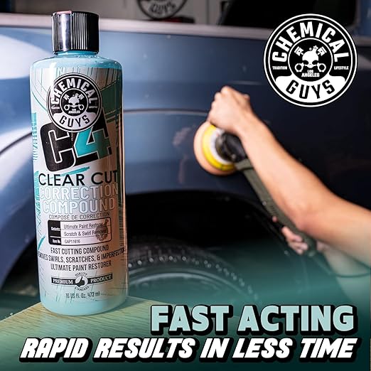 Chemical Guys C4 Clear Cut Correction Compound - Professional Paint Correction Polish for Cars, Trucks, SUVs, and RVs - Swirl, Hologram and Scratch Remover for a Smooth, Glossy Finish, 16 fl oz