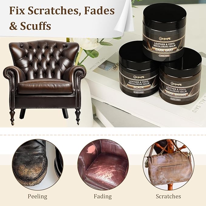 2025 New Advanced Leather Recoloring Balm,Medium Brown Leather Repair Kit for Furniture,Leather Dye Filler,Leather Color Restorer for Couches,Leather Scratch Remover for Car Interior