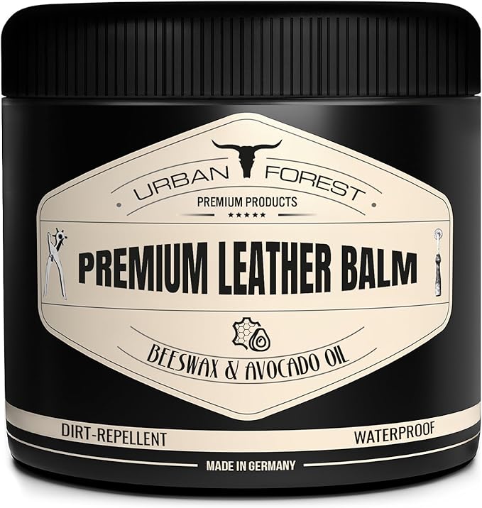 URBAN FOREST Leather Care Conditioner with real Beeswax & Avocado Oil 500 ml - Premium Waterproof Leather Balm for Car Seats, Furniture, Sofa, Couch, Bags, Shoes, Horse Tack, Saddles, Made in Germany