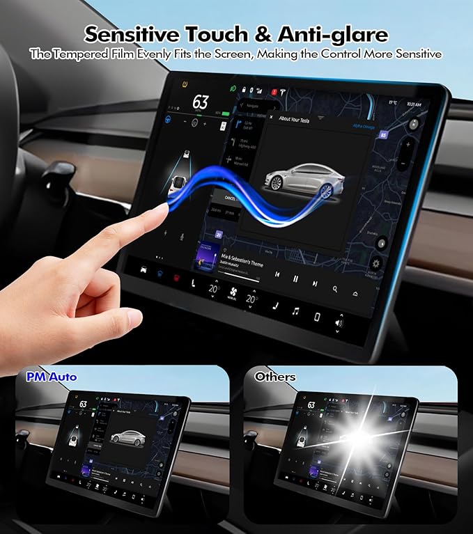 PM Auto Tesla Model 3 Glass Screen Protector Accessories, Anti-Glare/Anti Fingerprint 15 inches Tempered TouchScreen Protector for Model 3 (2017-2023) w/Alignment Kit