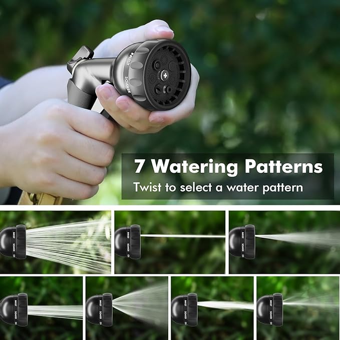 RESTMO Garden Hose Nozzle, Heavy Duty Metal Water Nozzle with 7 Adjustable Spray Patterns, High Pressure Hand Sprayer with Flow Control, for Watering Plants & Lawns, Washing Cars & Pets, Flash Black
