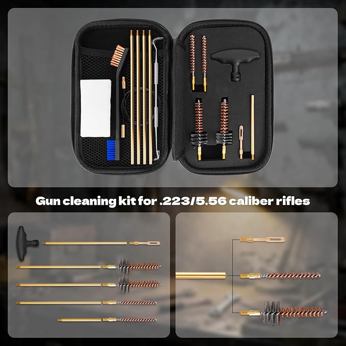 Pro .223/5.56 Cleaning Kit with Bore Chamber Brushes Cleaning Pick Kit, Brass Cleaning Rod in Zippered Organizer Compact Case BOOSTEADY