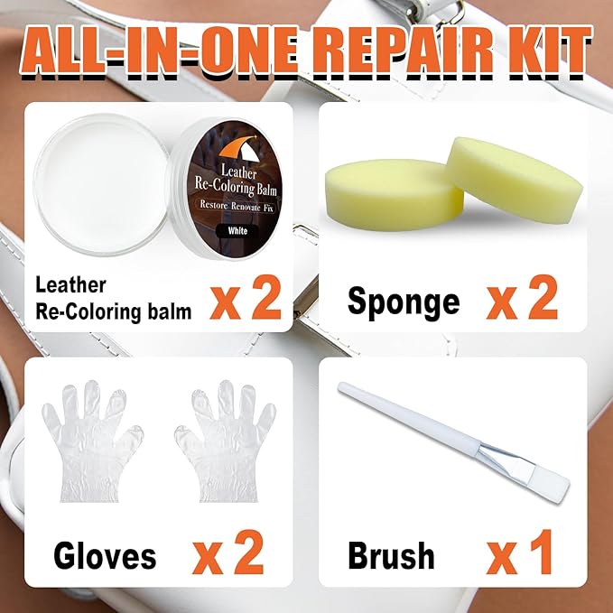 White Leather Repair Kit, White Leather Recoloring Balm, Leather Dye - Restore & Renew Scratch, Faded and Aged Leather & Vinyl Couches, Boots, Car Seats or Leather Furniture…