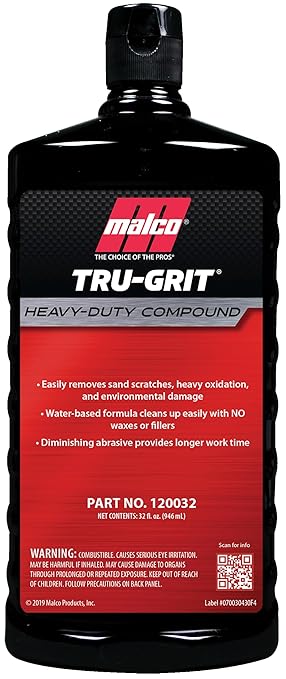Malco Tru Grit - Heavy Duty Buffing and Polishing Compound for Cars/Automotive Paint Correction and Detailing/Removes 1000-1500 Grit Sand Scratches / 32 Oz. (120032)