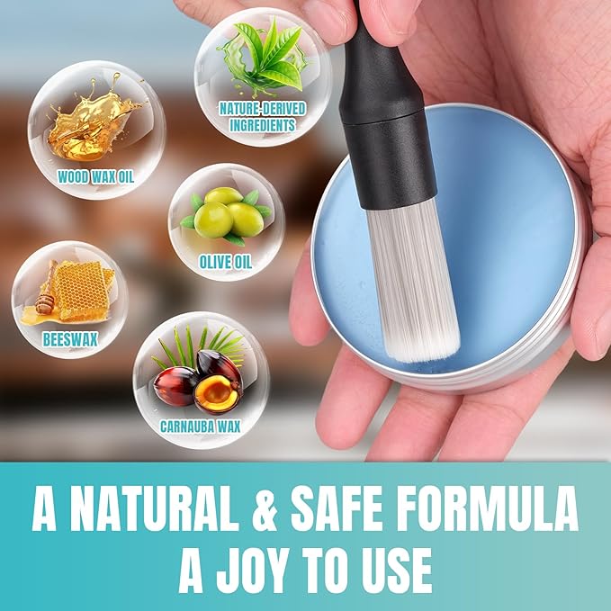 Furniture Salve for Leather - 4oz Professional Furniture Restorer, Polisher & Moisturizer for Couches, Chairs, Tables - Conditioner for Leather, Vinyl & Wood Surfaces - with Brush & Towel