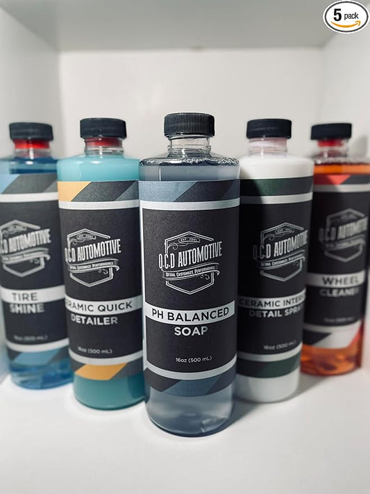 Premium Car Wash Kit | 5 Bottle Bundle With Ceramic Interior Spray, Ceramic Detail Spray, Tire Shine, Ceramic Car Wash Soap, & Heavy Duty Wheel Cleaner (Safe For All Vehicles, Aircraft, & More) 16oz