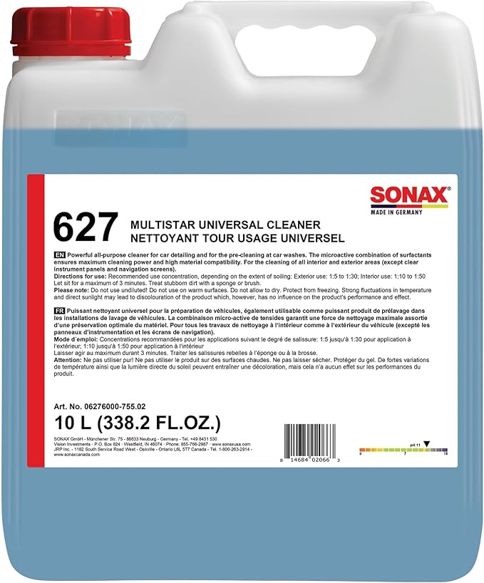 SONAX Multi Star All Purpose Cleaner | Powerful Concentrate for Interior & Exterior Cleaning | Safe on Carpet, Upholstery & Wheel Wells | Removes Grease, Grime & Stains | Pro-Strength | 627600 | 10L