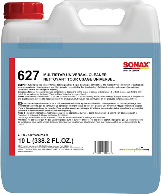 SONAX Multi Star All Purpose Cleaner | Powerful Concentrate for Interior & Exterior Cleaning | Safe on Carpet, Upholstery & Wheel Wells | Removes Grease, Grime & Stains | Pro-Strength | 627600 | 10L