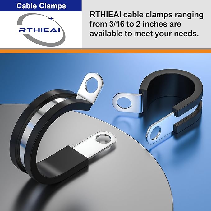 100 PCS 1/2 Inch Cable Clamps - 304 Stainless Steel, Insulated, Hose & Pipe Clamps