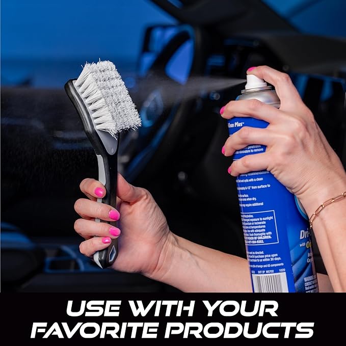 VIKING Upholstery Cleaner Scrub Brush, Cleaning Brush for Seat Covers and Car Detail Kit, Grey with White Bristles, 9.3 x 2.5 x 2.5 inch