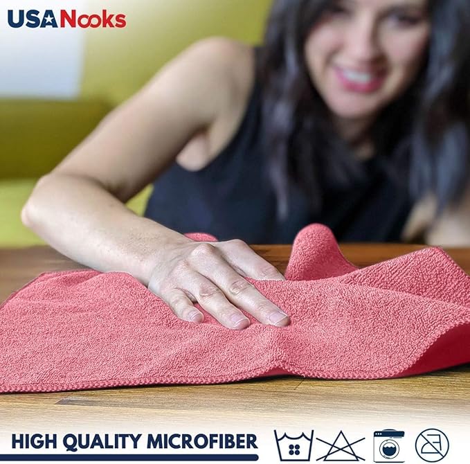 USANOOKS Microfiber Cleaning Cloth Light Pink - 24 Pcs 12.5"x12.5" - High Performance - 1200 Washes, Ultra Absorbent Towels Weave Grime & Liquid for Streak-Free Mirror Shine - Car Washing Cloth