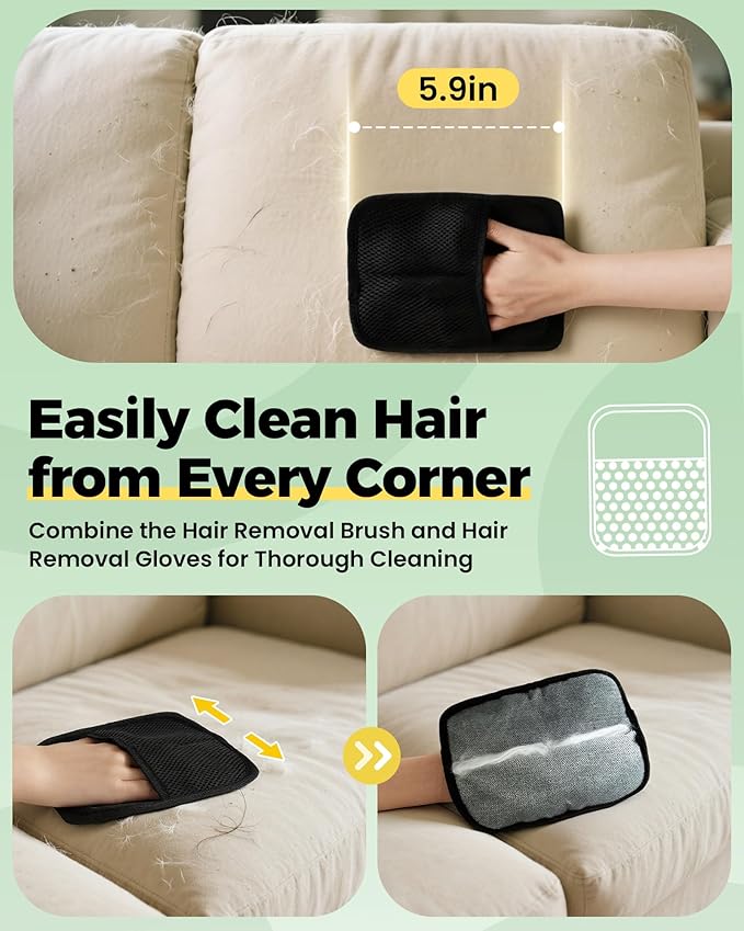 Carpet Rake for Pet Hair Removal Tool - 4 in 1 Pet Hair Remover Kit for Dog Cat Fur Remover, Contain 60" Adjustable Rubber Broom, Glove, Magic Brush and Scraper for Home Furniture, Rugs, Mats