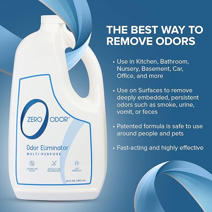 Zero Odor - Multi-Purpose Strong Odor Eliminator for Home, Office, Car, Bathroom, Hotel, Room Deodorizer, and Odor Neutralizer, 64oz Refill