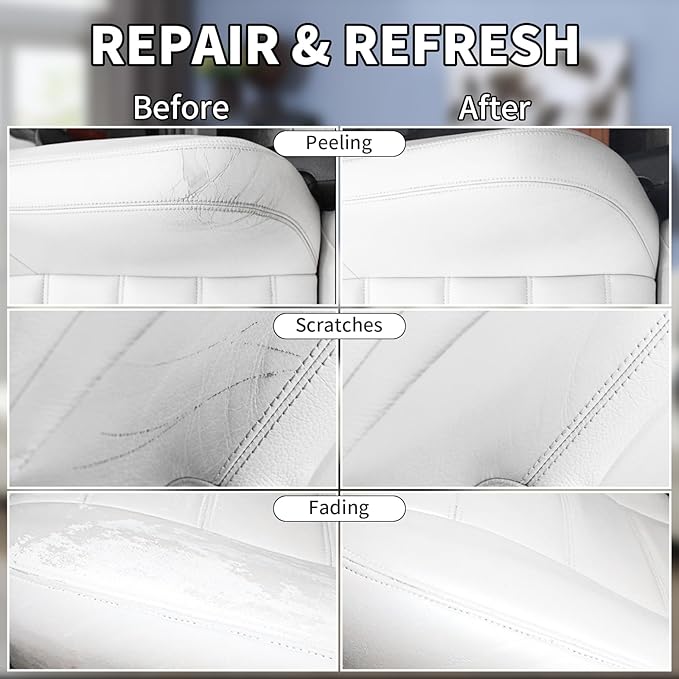 White Leather Recoloring Balm,Leather Couch Scratch/Stain Remover,Leather Repair kit for Vinyl Furniture and Car Interior,Leather Dye Paint for Scratched and Faded Leather Couches