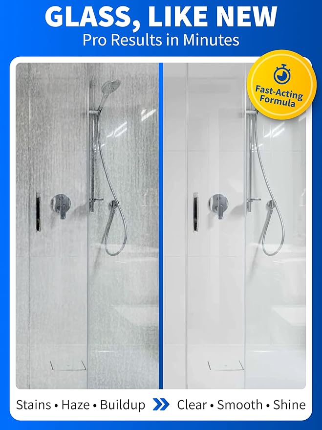 GlasWeld ProClean Hard Water Stain Remover for Glass & Metal – Non-Acid Mineral Deposit & Water Spot Remover for Cars & Shower Glass Cleaner - Removes Hard Spots from Windows – with Applicator Pad