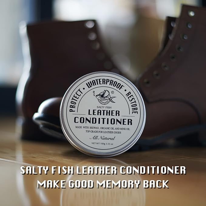 SALTY FISH All-Natural Leather Conditioner and Cleaner,Made with Mink Oil Beeswax,Protect Soften Waterproof Leather Furniture,Car Seats,Shoes,Boots,Bags (3.53 Oz)