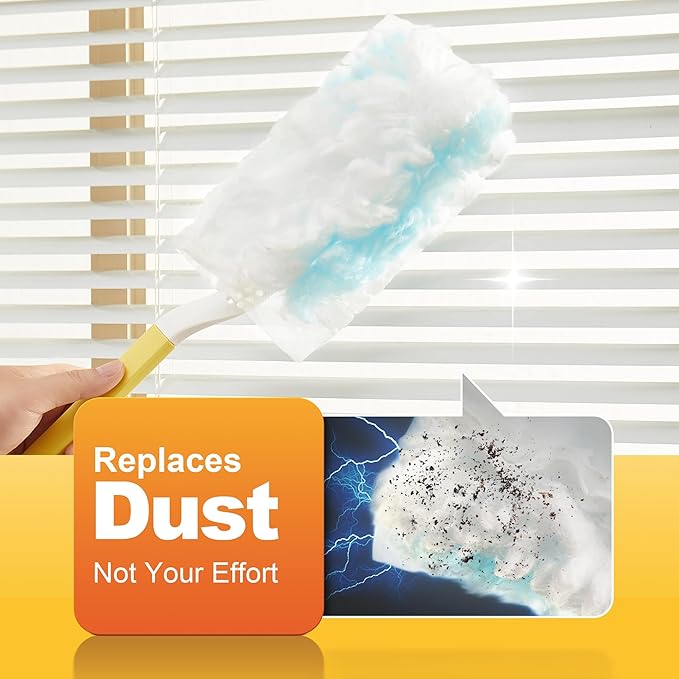 JOYMOOP Disposable Duster for Cleaning, with 2 Handles & 24 Ct Blue Heavy Duty Refills for Swiffer Feather Duster, Household Cleaning Tool for Electronics, Dusting Furniture, Blinds, Pet Hair