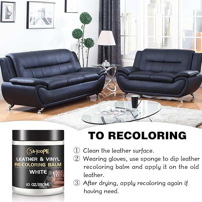White Leather Recoloring Balm, Leather Repair Kit for Furniture,Leather Dye Couch Paint and Repair,Leather Scratch Remover,Leather Color Restorer for Couches Car Seats Purses Shoes