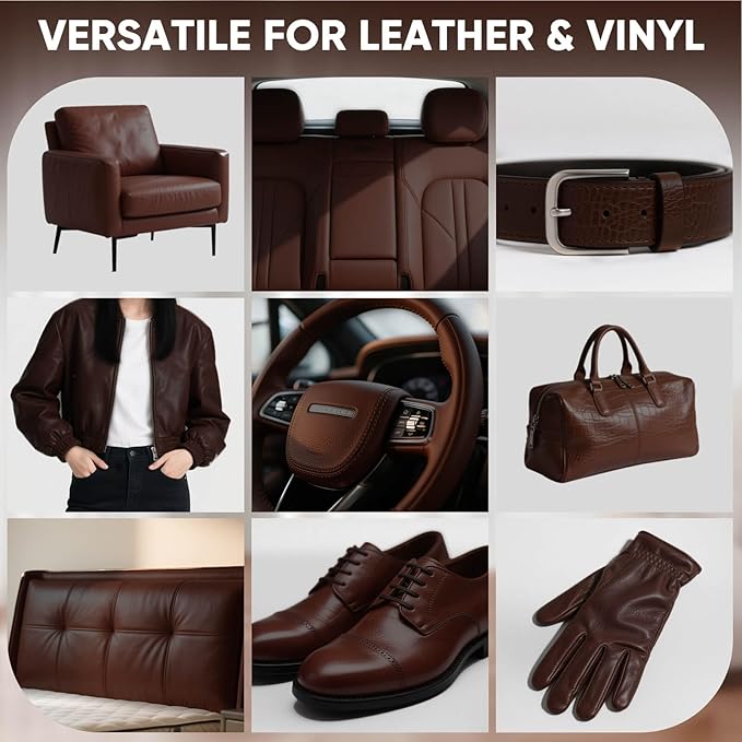 Leather Recoloring Balm - Scratch Repair & Color Restore Kit for Faded Leather, Leather Couch & Car Seats - 10OZ Leather Restorer Balm for Furniture, Auto Interior, Vinyl, Accessories (Medium Brown)