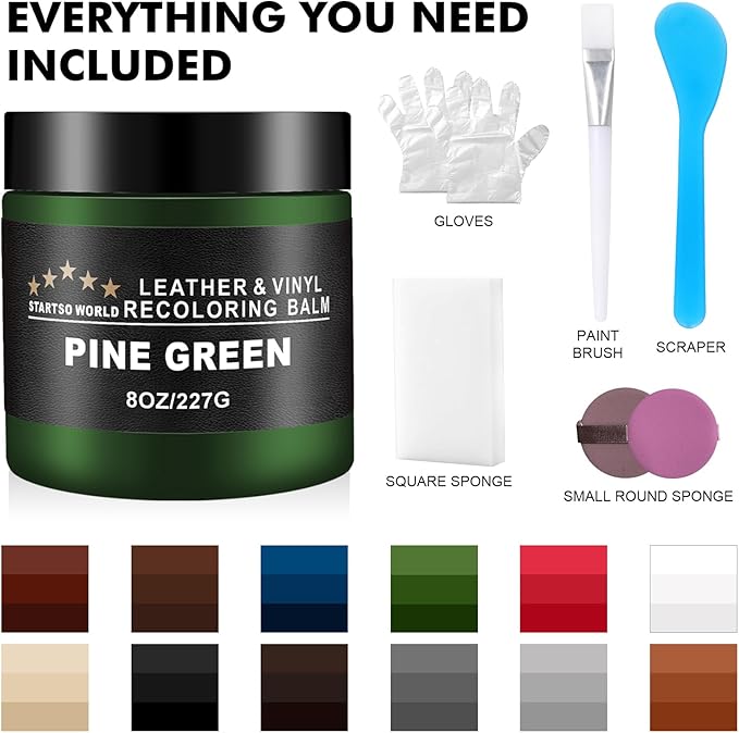 STARTSO WORLD Leather Recoloring Balm, Pine Green Leather Repair Kit for Furniture, Leather Dye, Leather Color Restorer for Couches, Leather Couch Paint | Repair, Restore & Renew Old, Faded Leather