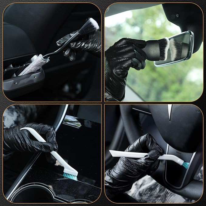 10PCS Car Detailing Brush Set,Boars Hair Car Cleaning Detail Brush kit,Ultra Soft No Scratch Car Dust Brush,Car Interior Detailing Brushes Kit,Detail Brushes Car Detailing for Interior Exterior(gold)