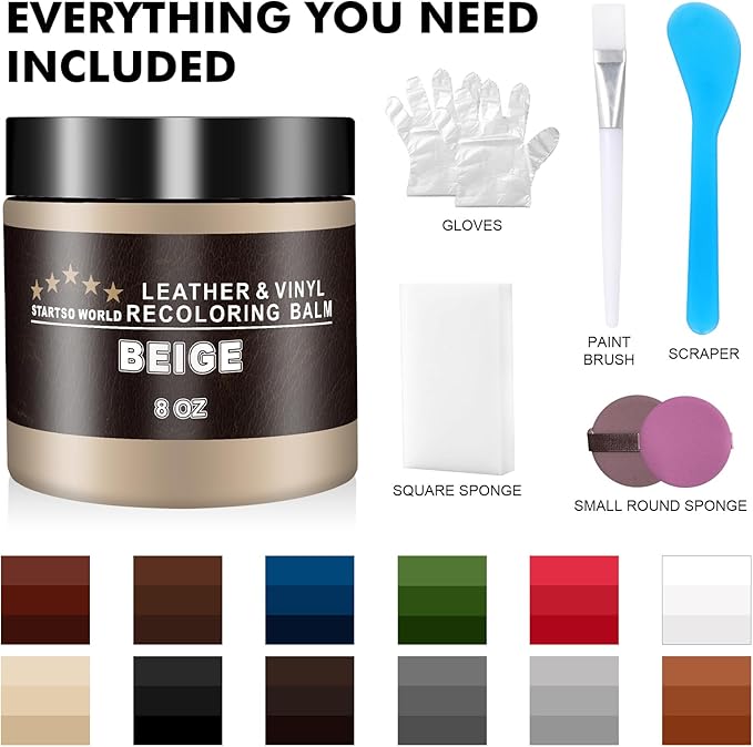 STARTSO WORLD Leather Recoloring Balm,Beige Leather Repair Kit for Furniture,Couches & Car Seats, Leather Paint, Leather Color Restorer, Leather Scratch Remover