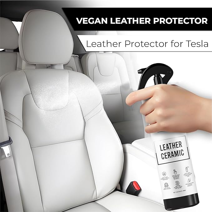 Vegan Leather Ceramic Coating for Tesla Model 3, Y, S, X Interior Protection – Prevent Stains, UV Damage, and Wear - Accessories for Tesla Model 3, Y, S, X