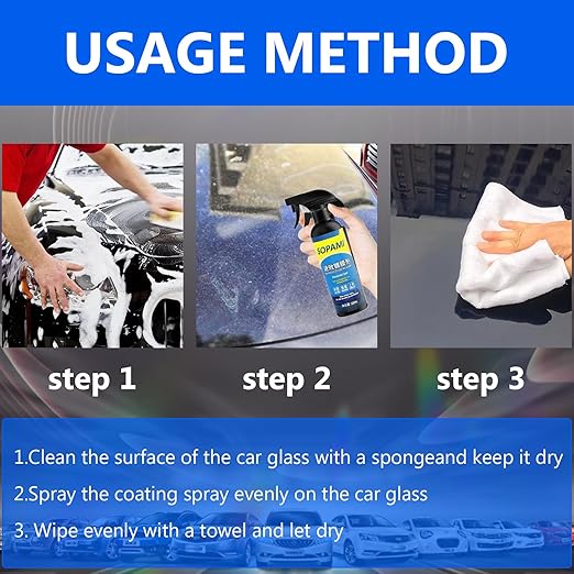 Sopami Car Coating Spray,17.6oz Quick Effect Coating Agent,Sopami Quickly Coat Car Wax,Sopami Car Scratch Wax Polish Spray Waterless Wash,Sopami Oil Film Emulsion Glass Cleaner(1PC+Sponge+Cloth)