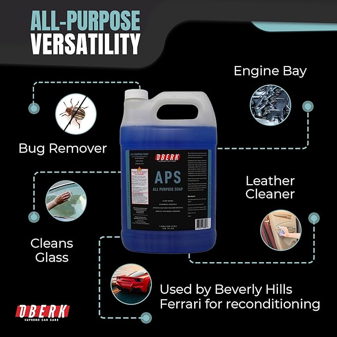 Oberk APS All Purpose Car Wash Soap – Eco-friendly, plant-based shampoo for foam cannon or hand wash. Safe for ceramic coating, interio (APS128)